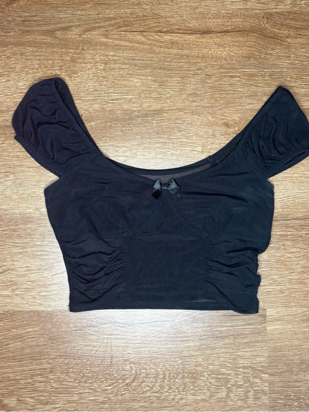 Black Mesh Crop Top with Bow Detail size S